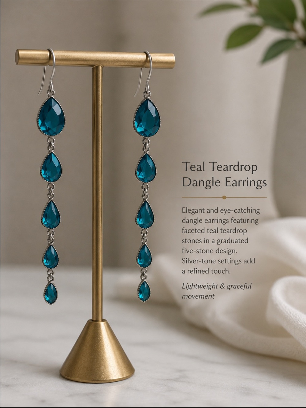 Teal Teardrop Dangle Earrings - Silver-Tone